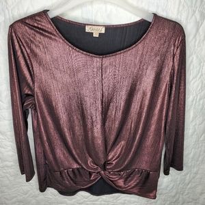Lavish Women's Tie Front Top Plum Metallic